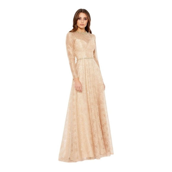 Mac Duggal Embellished Golden Lace Gown in Rose Size 8 NWT - Picture 1 of 11